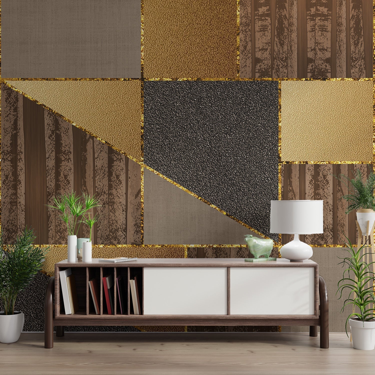 Luxury 3D Geometric Gold Wallpaper - Wallanza