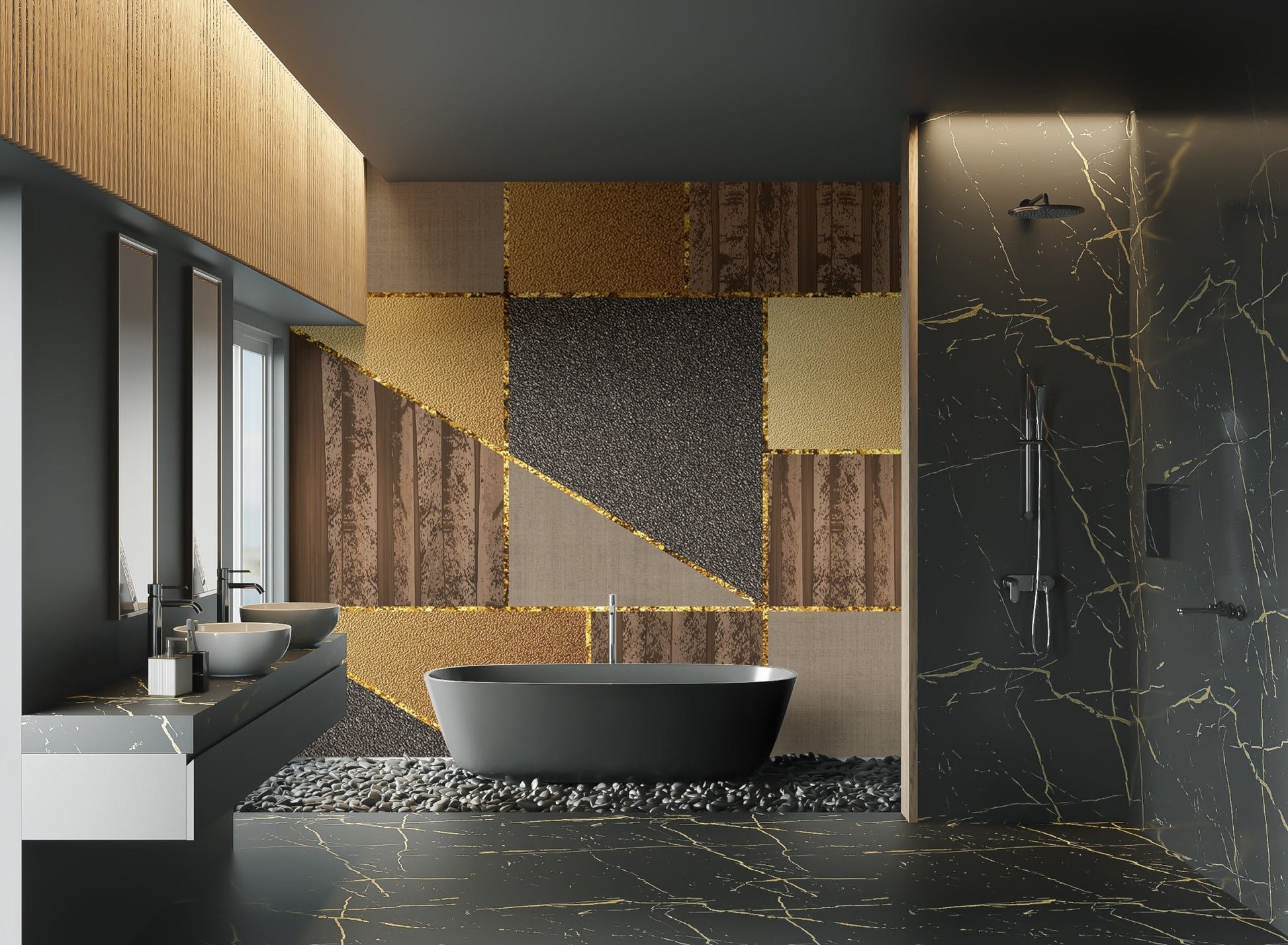 Luxury 3D Geometric Gold Wallpaper - Wallanza