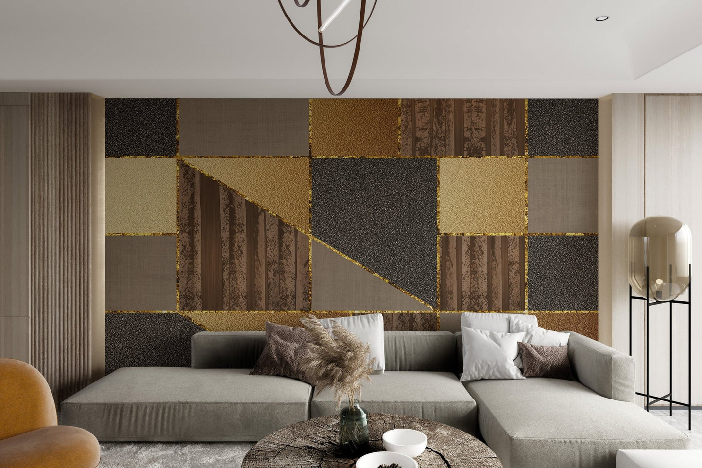 Luxury 3D Geometric Gold Wallpaper - Wallanza
