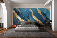 Luxury Blue Gold Marble Wallpaper - Wallanza