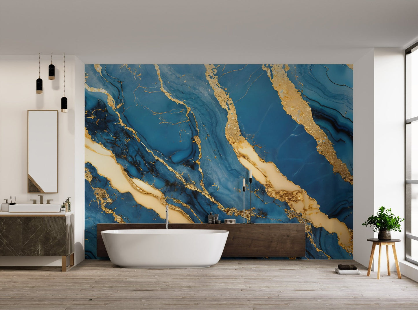 Luxury Blue Gold Marble Wallpaper - Wallanza