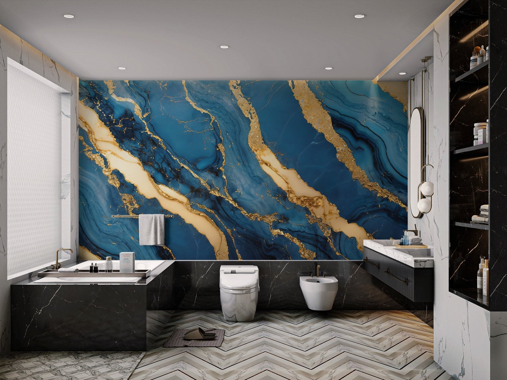 Luxury Blue Gold Marble Wallpaper - Wallanza