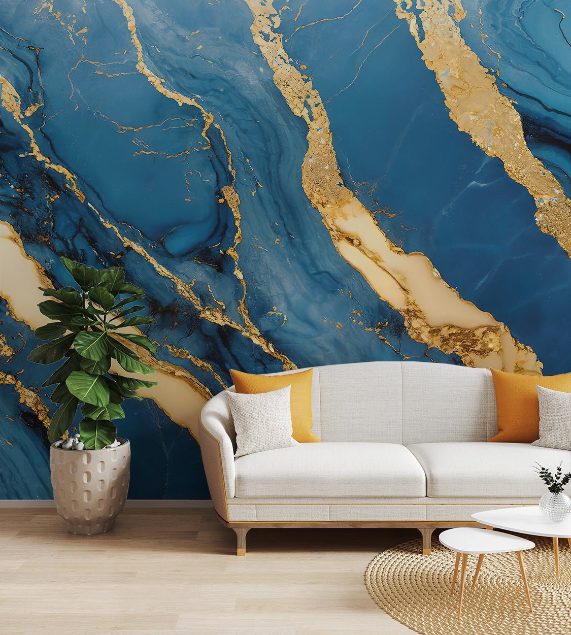 Luxury Blue Gold Marble Wallpaper - Wallanza
