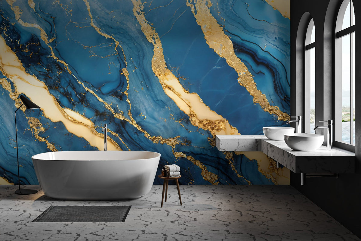Luxury Blue Gold Marble Wallpaper for a Stylish Look