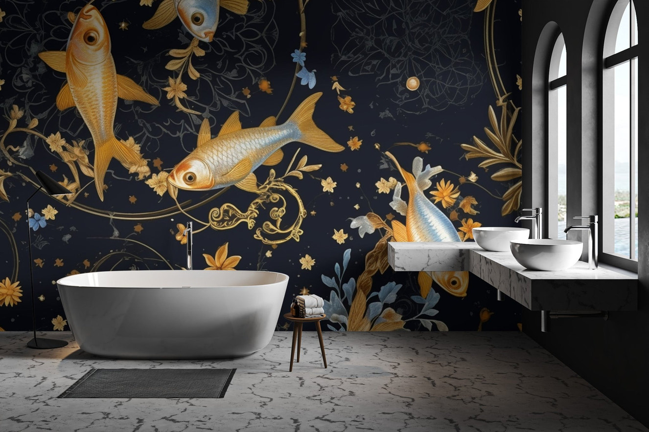Luxury Goldfish Pattern Wallpaper - Wallanza