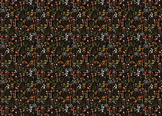 Fairy Forest Flower Mushrooms Black Background Wallpaper