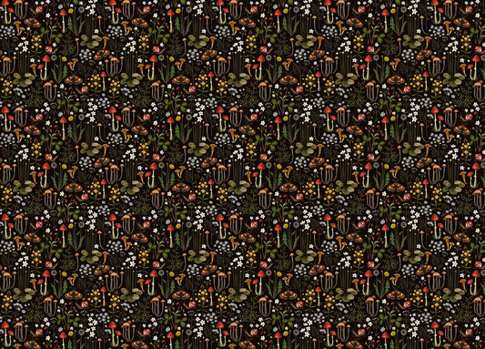 Fairy Forest Flower Mushrooms Black Background Wallpaper