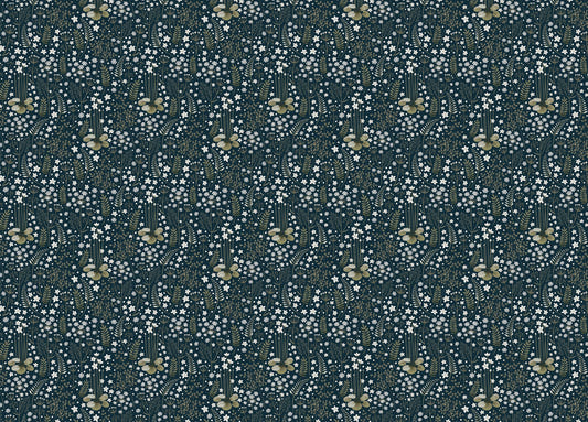 Floral Dark Blue Background Leaves Removable Wallpaper