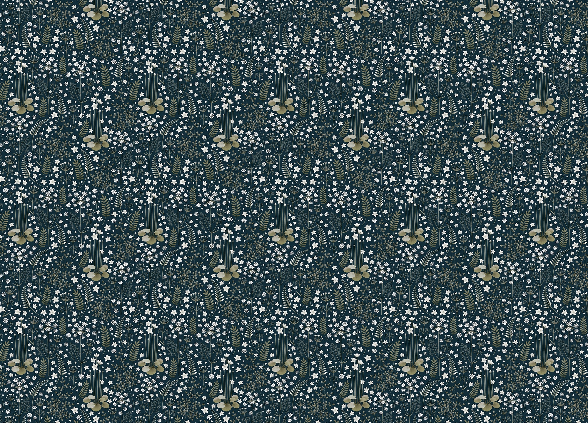 Floral Dark Blue Background Leaves Removable Wallpaper