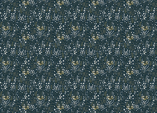 Floral Dark Blue Background Leaves Removable Wallpaper