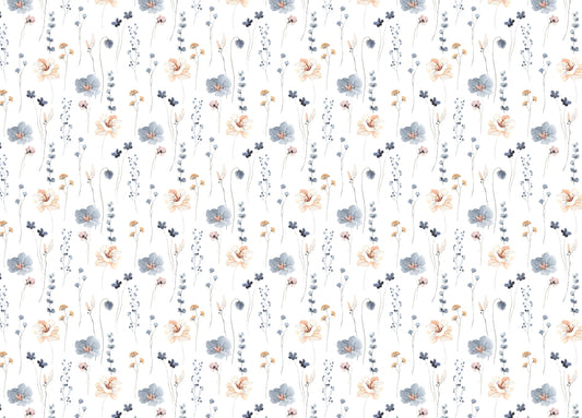 Abstract Blue and Beige Flower Leaves Wallpaper