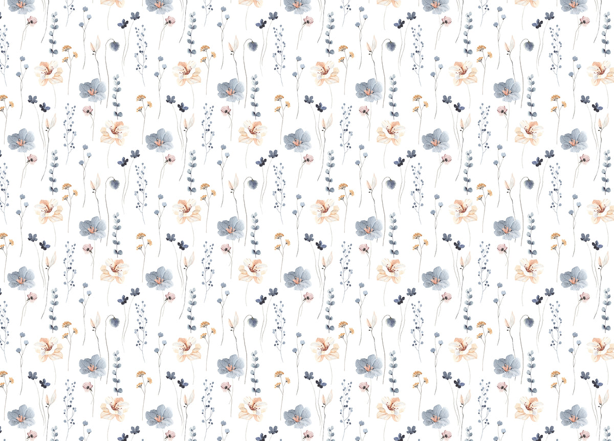 Abstract Blue and Beige Flower Leaves Wallpaper in your room