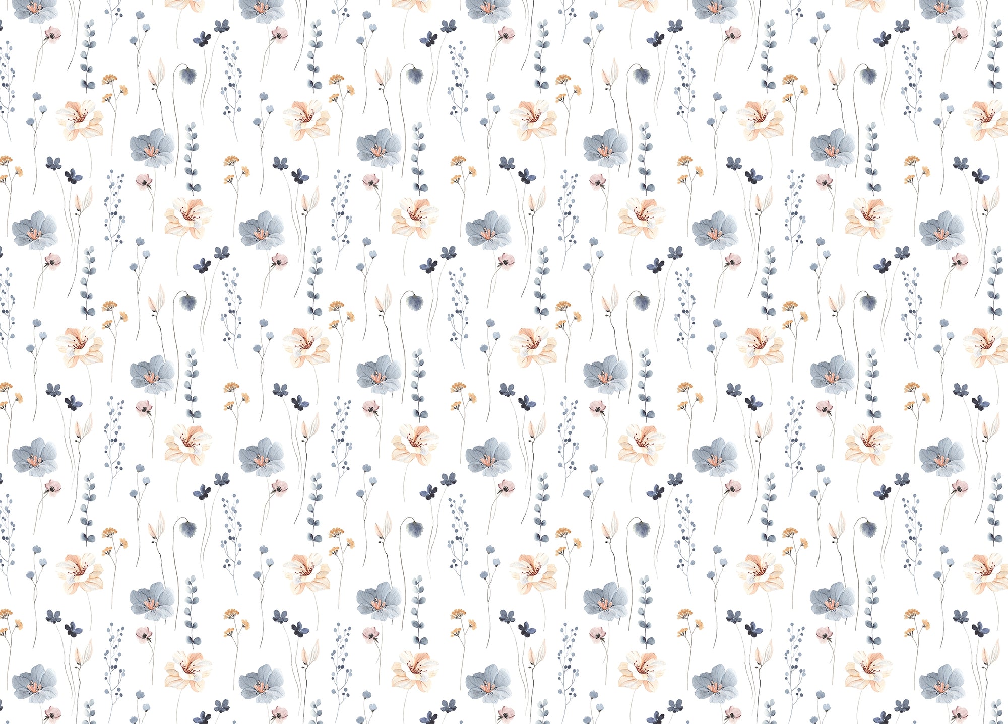 Abstract Blue and Beige Flower Leaves Wallpaper