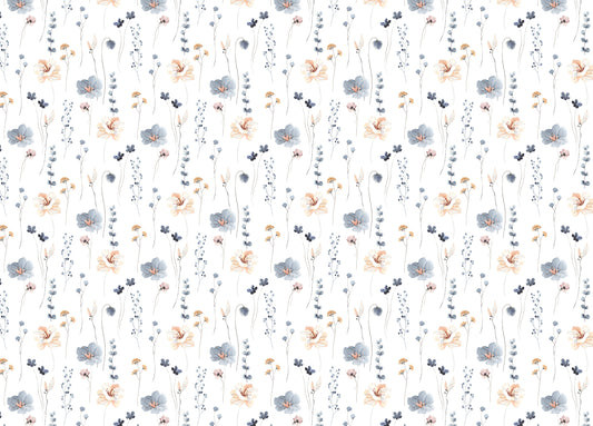Abstract Blue and Beige Flower Leaves Wallpaper