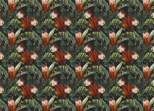 Floral Pattern Tropical Leaves Dark Background Wallpaper