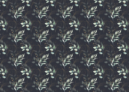 Seamless Watercolor Floral and Leaves Black Background Wallpaper