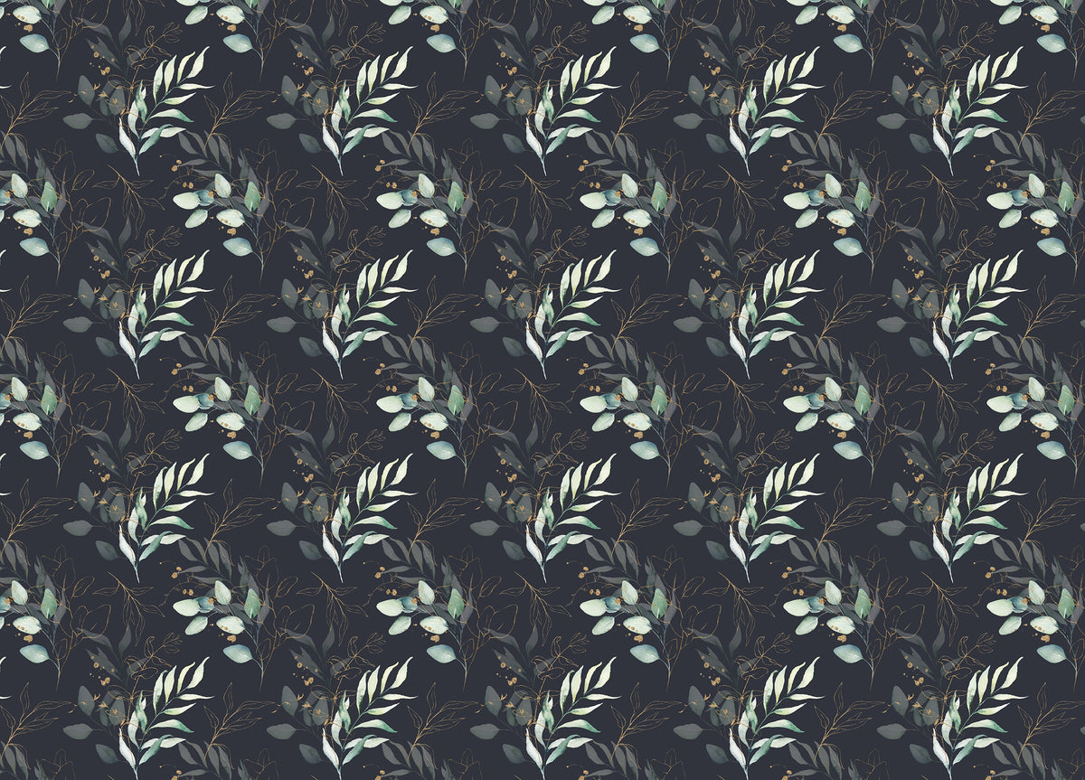 Seamless Watercolor Floral and Leaves Black Background Wallpaper in your room