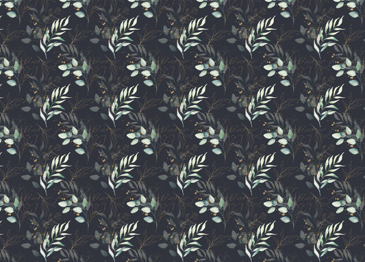 Seamless Watercolor Floral and Leaves Black Background Wallpaper