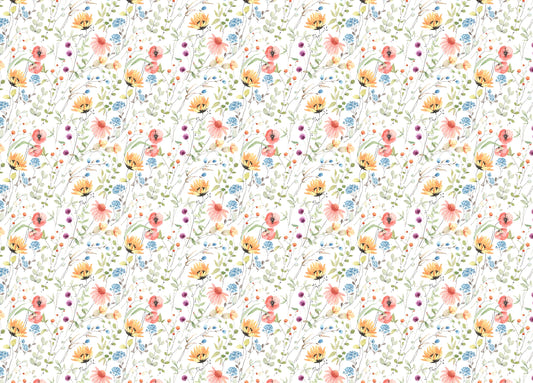 Colorful Flowers Abstract Green Plants White Wallpaper