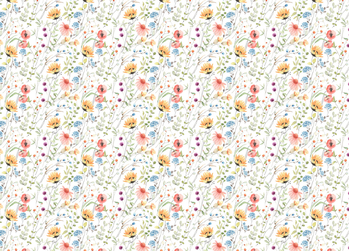 Colorful Flowers Abstract Green Plants White Wallpaper