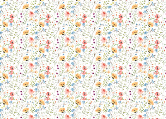 Colorful Flowers Abstract Green Plants White Wallpaper