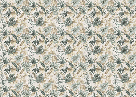 Tropical Green Foliage Palm Leaves Beige Wallpaper