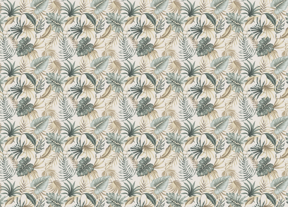 Tropical Green Foliage Palm Leaves Beige Wallpaper in your room