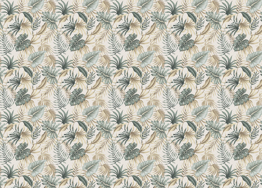 Tropical Green Foliage Palm Leaves Beige Wallpaper