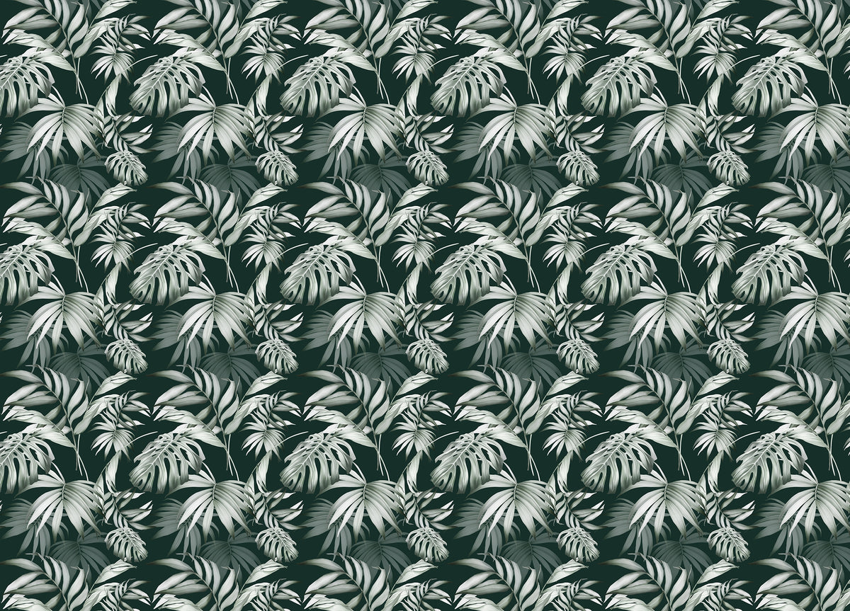 Exotic Jungle Tropical Green Leaves Repeat Wallpaper in your room