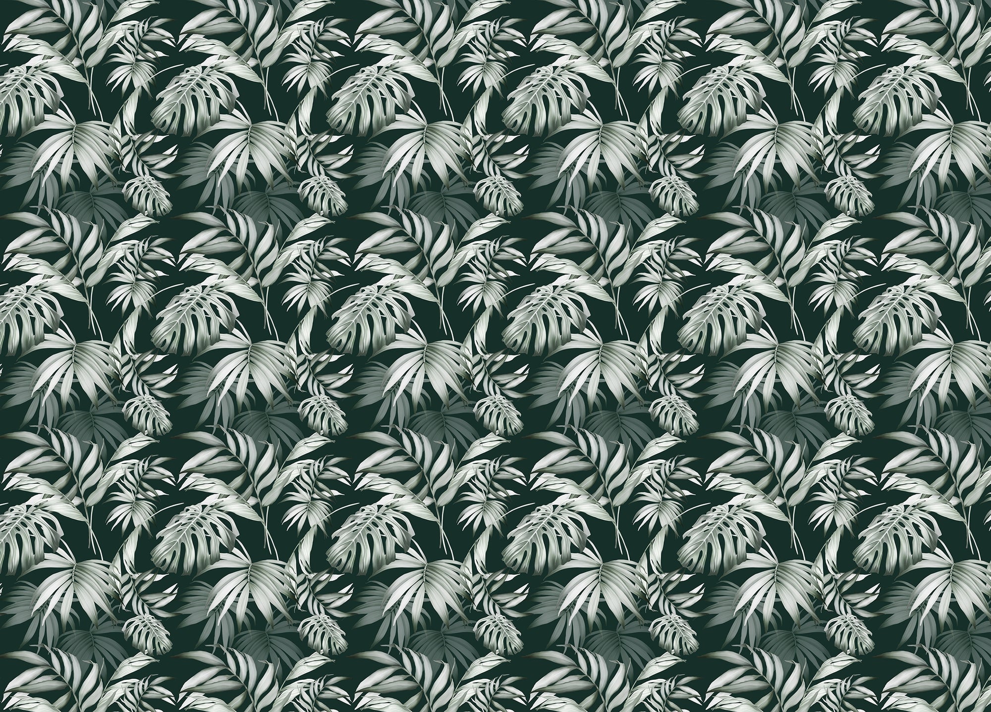 Exotic Jungle Tropical Green Leaves Repeat Wallpaper