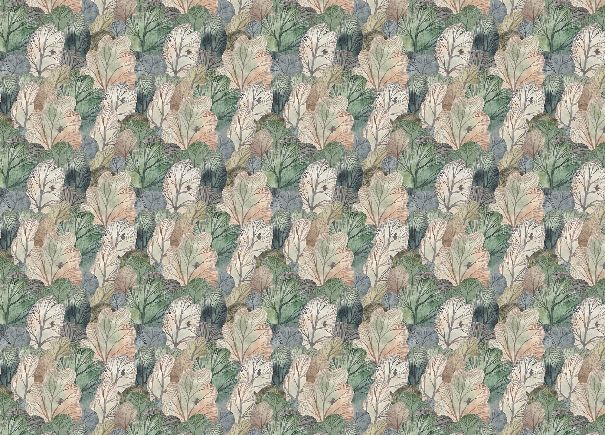 Watercolor Forest Cute Seamless Pattern Leaf Wallpaper