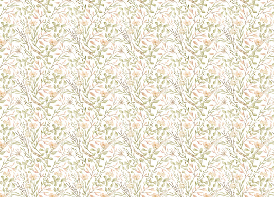 Watercolor Green Leaf and Brunches Meadow Flower Wallpaper