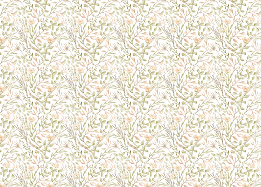 Watercolor Green Leaf and Brunches Meadow Flower Wallpaper