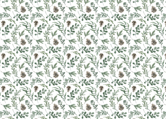Watercolor Winter Green Leaves and Branches Decor Wallpaper