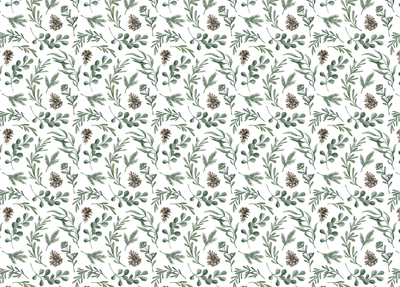 Watercolor Winter Green Leaves and Branches Decor Wallpaper