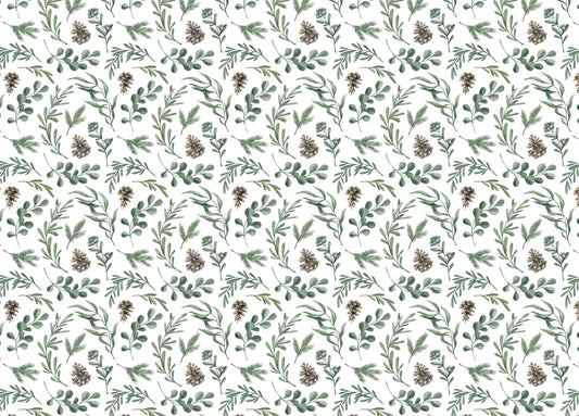 Watercolor Winter Green Leaves and Branches Decor Wallpaper