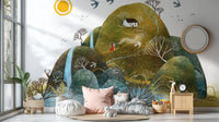 Painterly hillscape wall mural in modern artistic style.