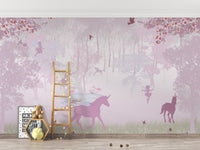 Dreamy pink unicorn wallpaper mural design
