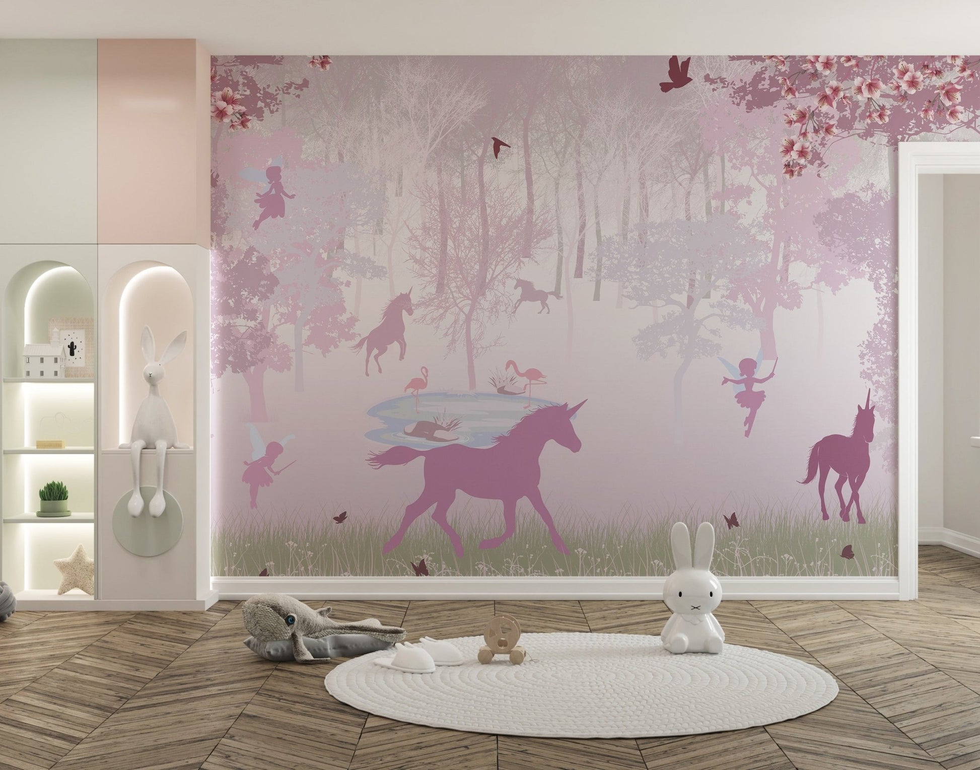 Fantasy pink mural with unicorn wallpaper
