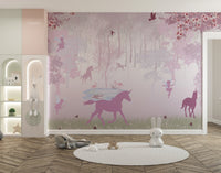Fantasy pink mural with unicorn wallpaper

