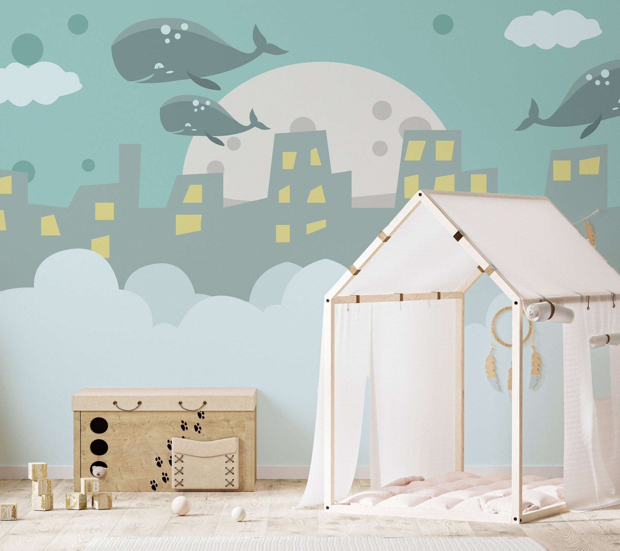 Aerial journey mural showcasing breathtaking majestic landscapes in nursery.
