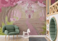 Majestic dream castle mural for a magical and tranquil nursery decor.
