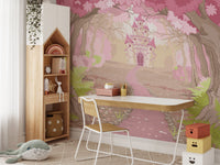 Enchanting castle mural creating a majestic dreamlike study room ambiance.

