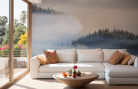Sunlit living space featuring a serene maple tree wall mural.