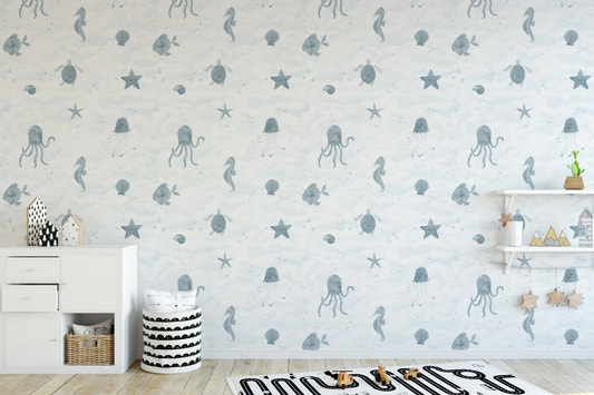 Calm aquatic pattern wallpaper mural for modern wall decor styling.