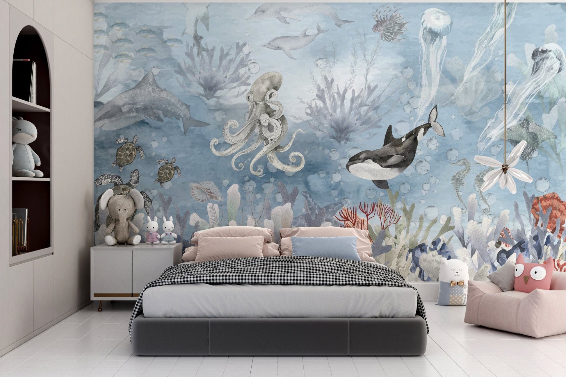 Aquarium style marine wallpaper with detailed coral patterns.