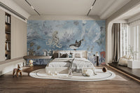 Kids ocean theme wall mural with playful sea creatures.