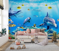 Artistic Marine Magic Dolphin Wall Mural Design