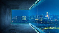 Metropolis glow edge wall mural showing urban nightlife.