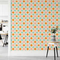 Mid Century Modern Art Pattern Wall mural in a bright home office with a white desk.